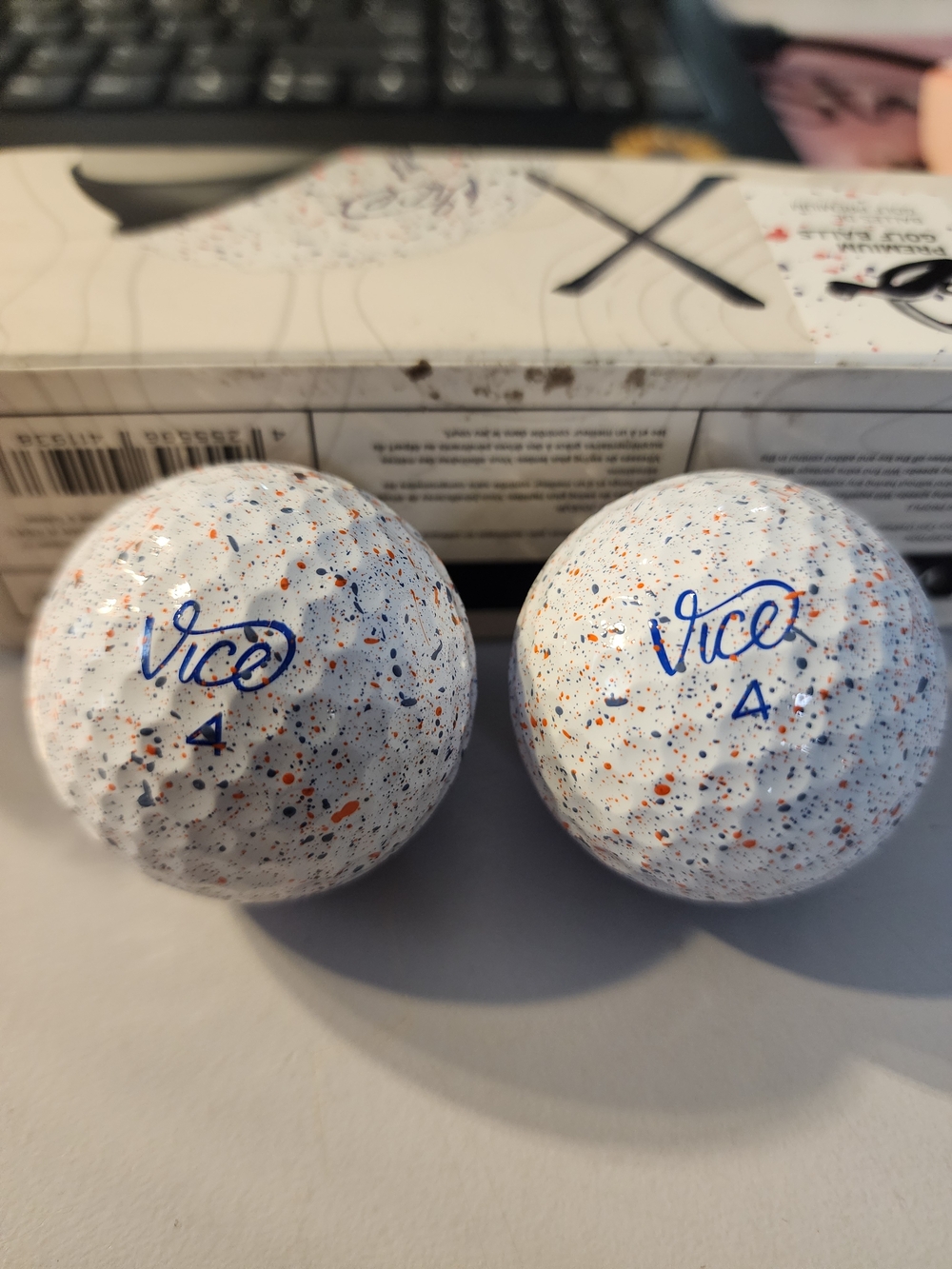 Vice Speckled Golf Balls - White with Orange & Blue Speckles